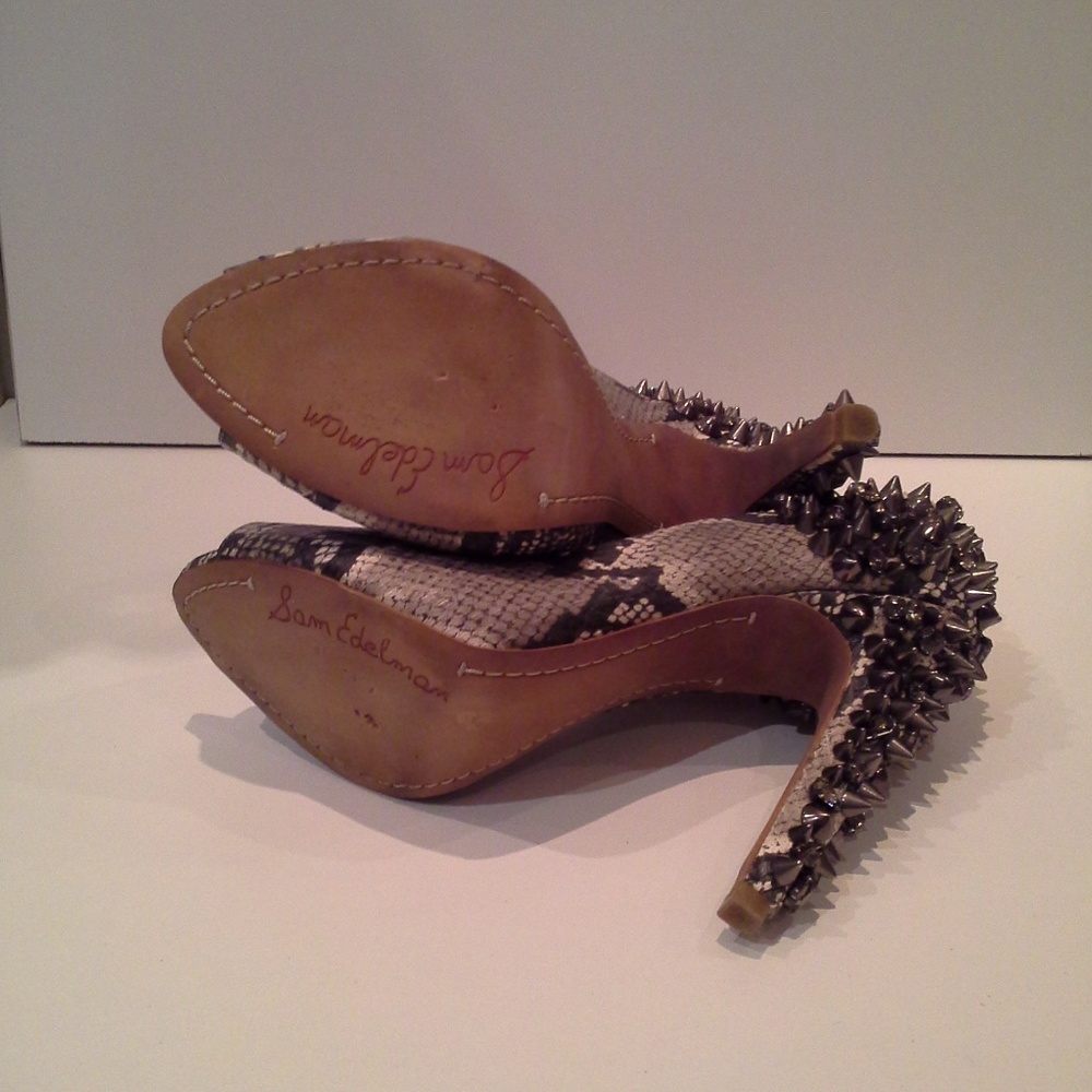 Sam Edelman 8.5 Lorissa Grey Python Studs Peep Toe - image 7